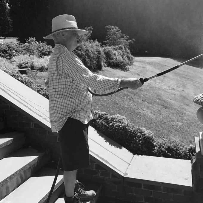 James Biesecker in the garden
